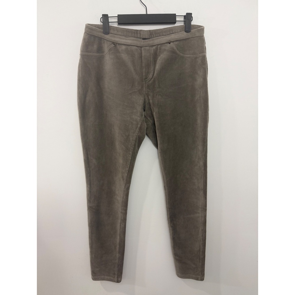 HUE Corduroy Leggings Womens Large Taupe Brown Pull On Stretch Pants Pockets